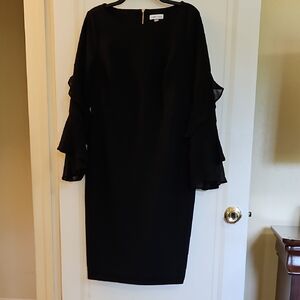 Calvin Klein Black Cocktail Dress with Ruffled Bell Sleeves